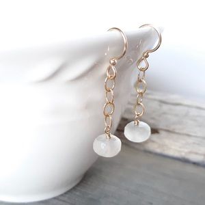 Rainbow Moonstone Earrings Dangle/ Drop 14k gold filled Natural Gemstone